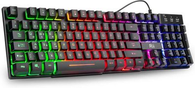 Rii Gaming Tastatur PC, PS4 Tastatur USB, Regenbogen Beleuchtete Tastatur LED