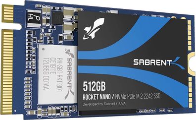Sabrent 2242 M.2 NVMe SSD 512GB, Interne SSD 2500 MB/ s Lesen, 42 mm PCIe 3.0 X4