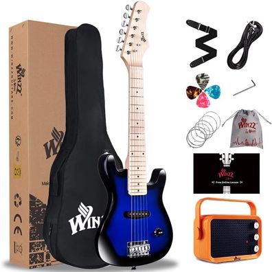 Winzz 30 Zoll Mini E-Gitarre Kinder Ahorn Griffbrett Elektrische Gitarre