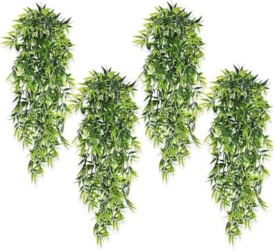 4 Stück Kunstpflanze Hängend Künstliche Hängepflanzen Bambusblätter 80cm