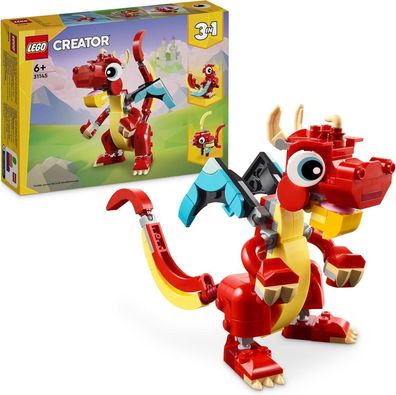LEGO Creator 3-in-1 Roter Drache, Spielzeug mit 3 Tierfiguren inkl. Roter Drache
