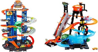 Hot Wheels GJL14 City Robo T Rex Megacity Parkgarage mit Spielzeug Dinosaurier