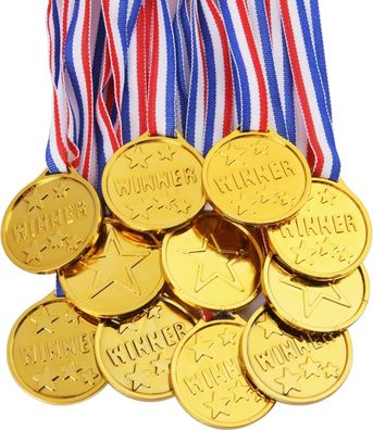Flintronic 12 Stück Gewinner Medaillen Kunststoff Medaillen Gold Kinder Urkunde