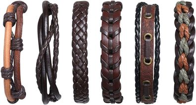 6x Flintronic Leder Armbänder, Geflochtene Armband Set, Lederarmband Schmuck