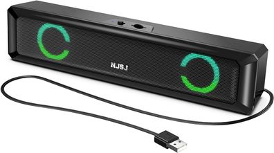 NJSJ USB PC Lautsprecher, 6W RGB Computer Lautsprecher Soundbar Boxen 2.0 Stereo