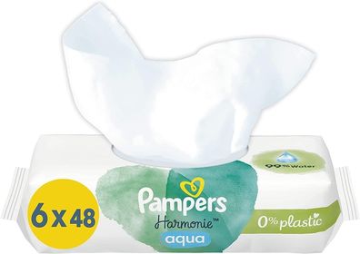 288 Tücher Pampers Harmonie Aqua Baby Feuchttücher, 100% pflanzenbasierte Fasern