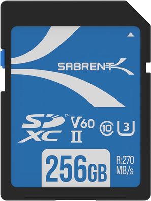 Sabrent SD Karte 256GB V60, SDXC Card UHS II, SD Speicherkarte Class 10, U3