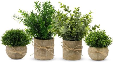 Yvonneyi 4 Stück Künstliche Pflanzen, Mini Kunstpflanze Eukalyptus, Kunst Deko