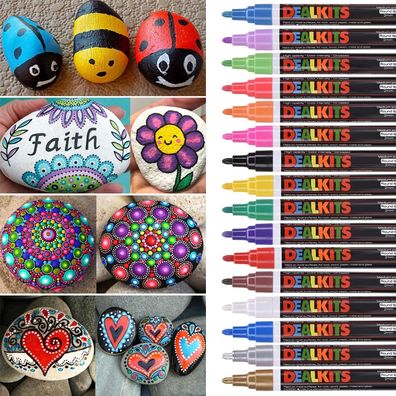 16 Farben Wasserfeste Stifte, Permanent Marker Paint Pen Schnelltrocknend