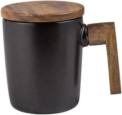 350 ml Keramiktasse mit Holzdeckel und Holzgriff, Kaffeebecher, Einfacher Becher