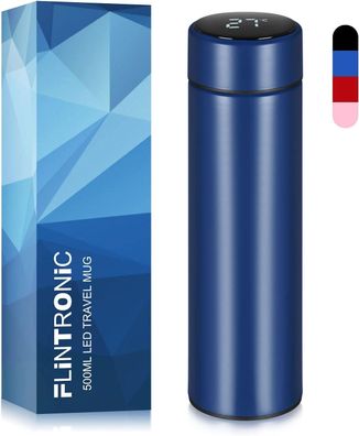 Flintronic Thermosflasche, 500 ML Wasserflasche Vakuum Isolierbecher 304 Flasche