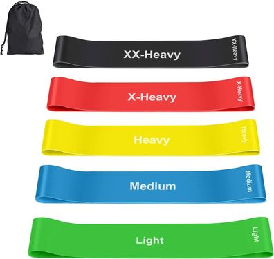 Fokky Fitnessbänder [5er Set], 100% Naturlatex Fitnessband mit Übungsanleitung