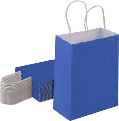 25x ELOKI Geschenktüten blau, Papiertüten mit Henkel Tüte für Geschenke (Gr. Mittel)