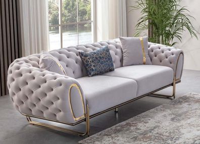 Moderner Weißer Chesterfield Dreisitzer Luxus Edelstahl Polster Sofa
