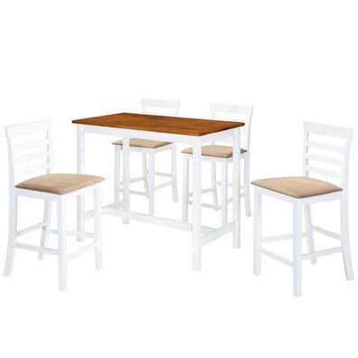 Bartisch mit Stühlen 5-tlg. Massivholz Braun und Weiß