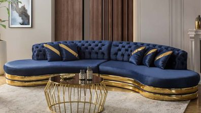 Exklusiver Chesterfield 4-Sitzer Halbrundes Sofa Designer Polster Couch