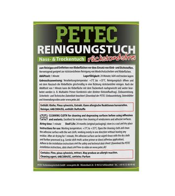 PETEC Reinigungstuch = Trockentuch + Nasstuch Reinigen Entfetten Klebeflächen