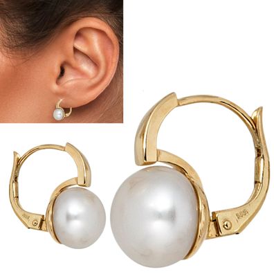 1 Paar Ohrringe Ohrhänger mit Perlen 15,5 mm aus 14 Karat 585 Gelbgold