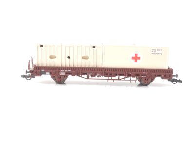 Roco H0 aus 44022 Güterwagen Rungenwagen m. Container "DRK" 335 5 309-8 DB / NEM