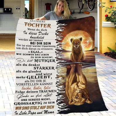Personalisierte Decke für Tochter von Mama und Papa, Kuscheldecke 150X200 cm