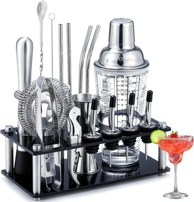 Cocktail Set, Ohuhu 17 Teiliges Cocktail Shaker mit Ständer, Edelstahl Barkeeper