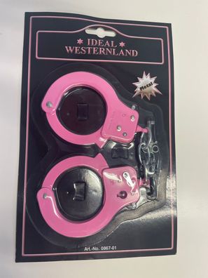 Handschellen Pink für Kinder schwere Ausführung mit Schlüssel und Sicherheitsentrieg.