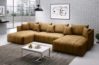 FURNIX U-Form-Sofa ASVIL Wohnzimmersofa mit Schlaffunktion und Bettkasten MH48