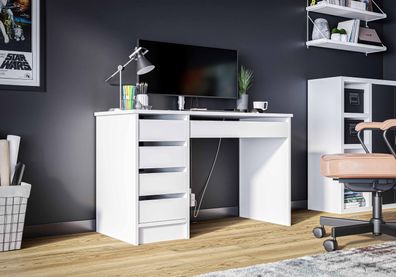 FURNIX Schreibtisch Oficello moderner Arbeitsplatz mit 5 Schubladen Weiß Mat
