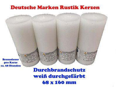 4 Kerzen Rustik Stumpen weiß 68 x 160 mm - Deutsche Marken Qualität