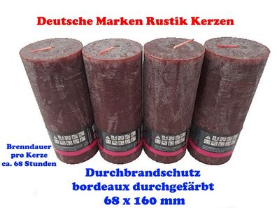 4 Kerzen Rustik Stumpen Bordeaux 68 x 160 mm - Deutsche Marken Qualität