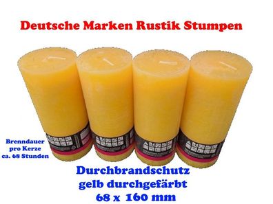 4 Kerzen Rustik Stumpen Gelb 68 x 160 mm - Deutsche Marken Qualität