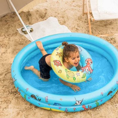 Poolspielset Babypool Ø 120 cm + Strandball + Schwimmring - Planschbecken Kinder