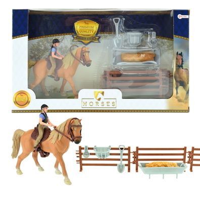 Toi-Toys - Braunes Pferd mit Reiter und Zubehör Horse Horses Pferdestall Zaun