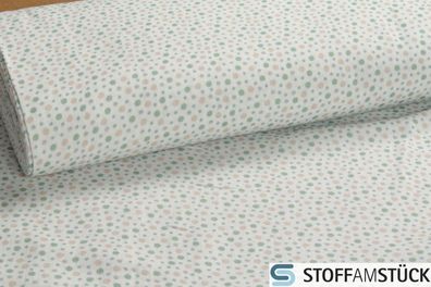Stoff Baumwolle Musselin Punkte off-white beige grau grün Double Gauze Gaze