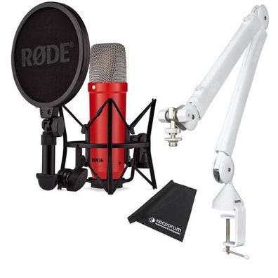 Rode NT1 Signature Red Studio-Mikrofon Rot mit PSA1 W PLUS Gelenkarm Weiss