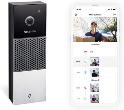 Netatmo Smart Video Doorbell Smarte Videotürklingel mit Kamera schwarz weiß