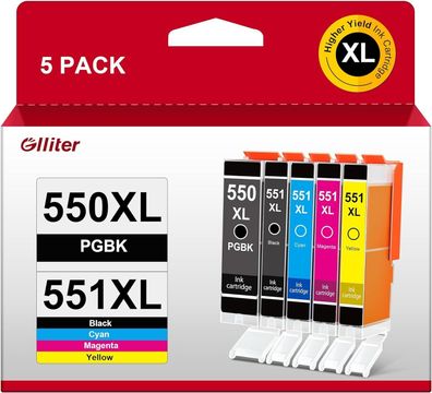 Glliter 550 551 XL Multipack Patronen Kompatibel für Canon PGI-550 PGBK CLI-551