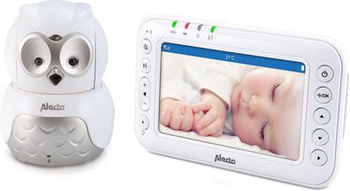 Alecto DVM-210 Babyphone mit Kamera Display 4,3 Zoll Babyeinheit Eulenform weiß