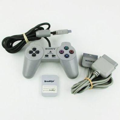 Original PS1 - Playstation 1 Controller in GRAU + 1MB MEMORY CARD + Verlängerung ...