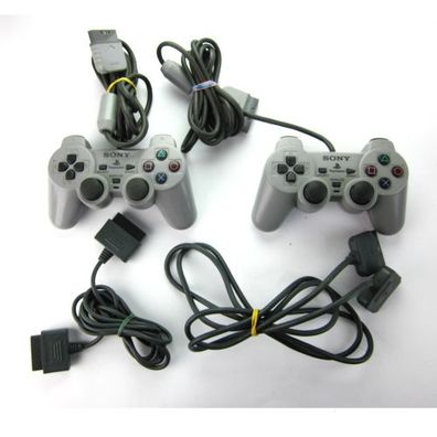 2 ORIG. PSX - Playstation 1 ANALOG Controller mit 3D STICKS GRAU + 2 Verlängerungen