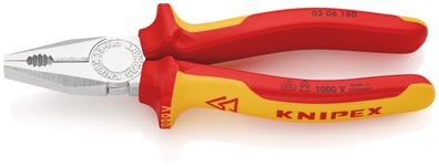 KNIPEX 03 06 180 Kombizange 180 mm VDE isoliert verchromt mit Mehrkomponenten-Hüllen