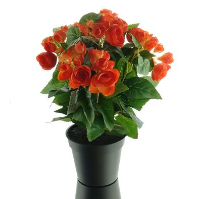GASPER Elatior-Begonie Orange im schwarzen Topf 38 cm - Kunstblumen