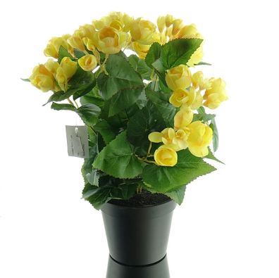 GASPER Elatior-Begonie Gelb im schwarzen Topf 38 cm - Kunstblumen