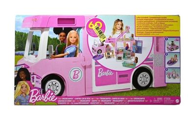Barbie 3-in-1 Dream Camper (91 cm) Pool, umbaubarem Truck, Boots, 60 Camping-Zub