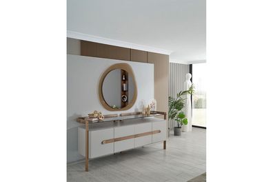 Weiß-Braune Kommode Designer SIdeboard Luxus Esszimmer Holz Möbel 2tlg