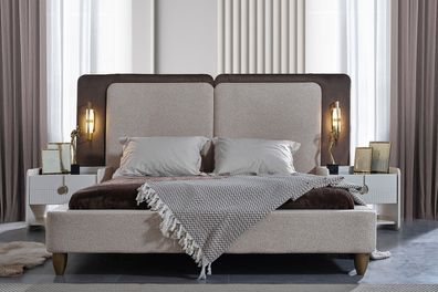 Grau-weißes Schlafzimmer Garnitur Designer Polster Doppelbett Nachttisch