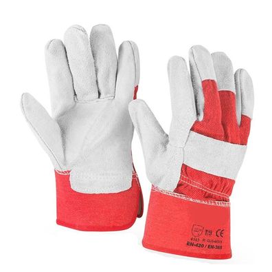 1 Paar Spaltleder Handschuhe, Top Qualität, grau/ rot, versch. Größen