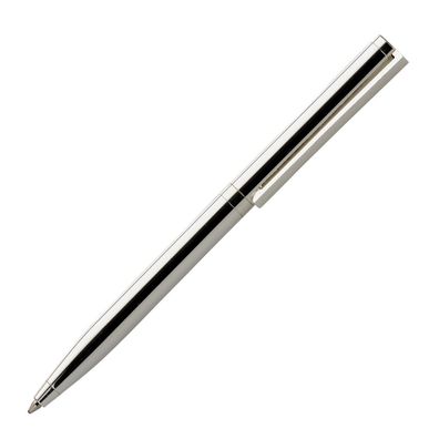 dünner glatt polierter versilberter Kugelschreiber 14 cm lang
