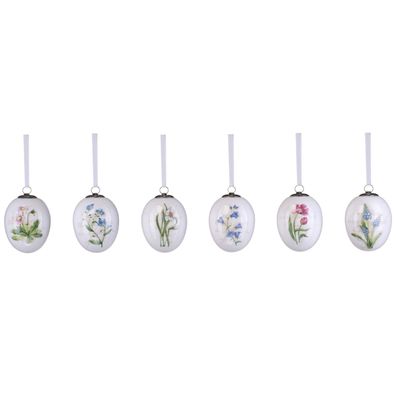 kleine weiße Porzellan Deko Eier zum hängen mit Blumen 6-teilig