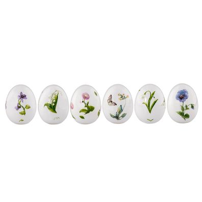 kleine weiße Porzellan Deko Eier mit Blumen 7.2 cm hoch 6-teilig